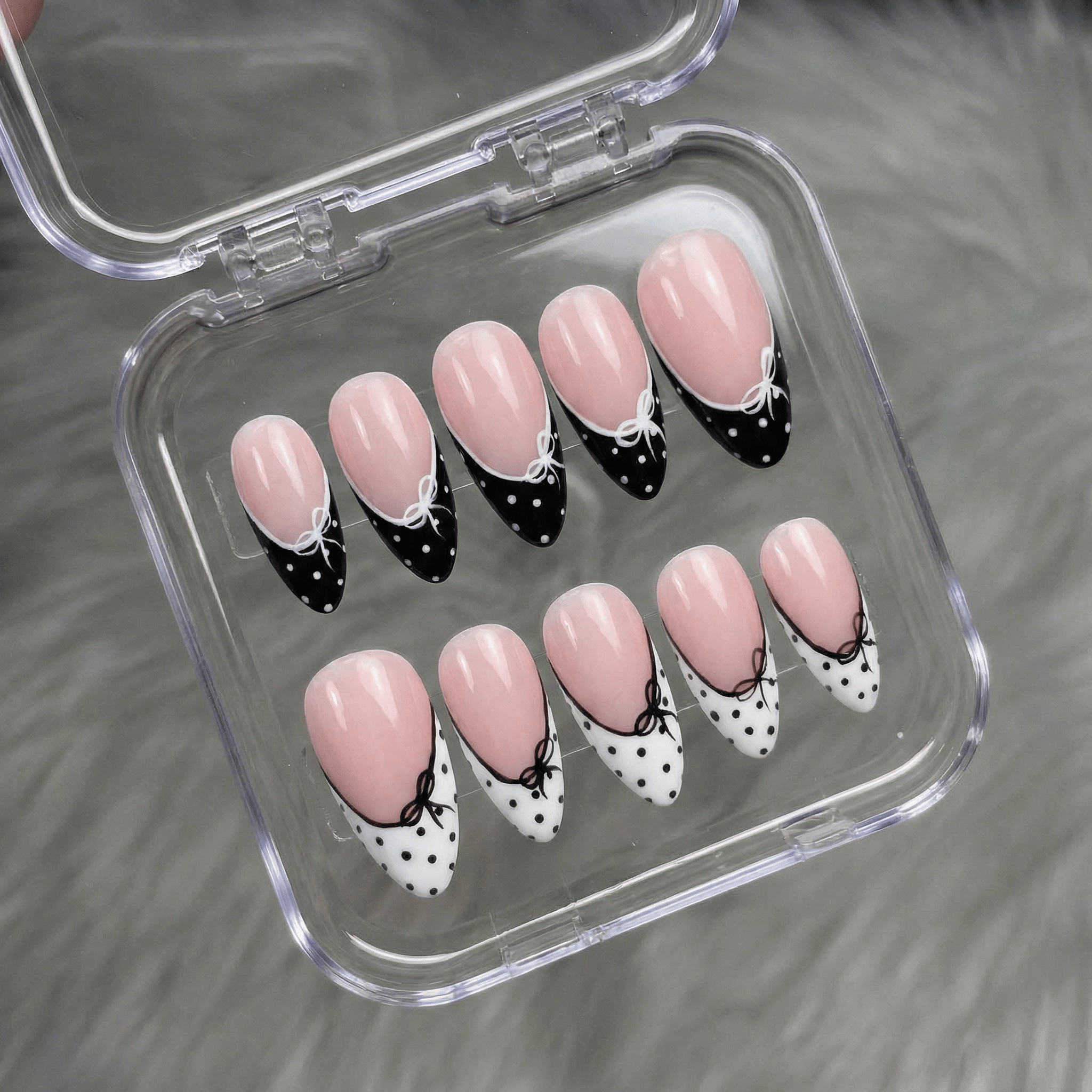 Coquette Bow nail design – handmade press-on nails by Handora