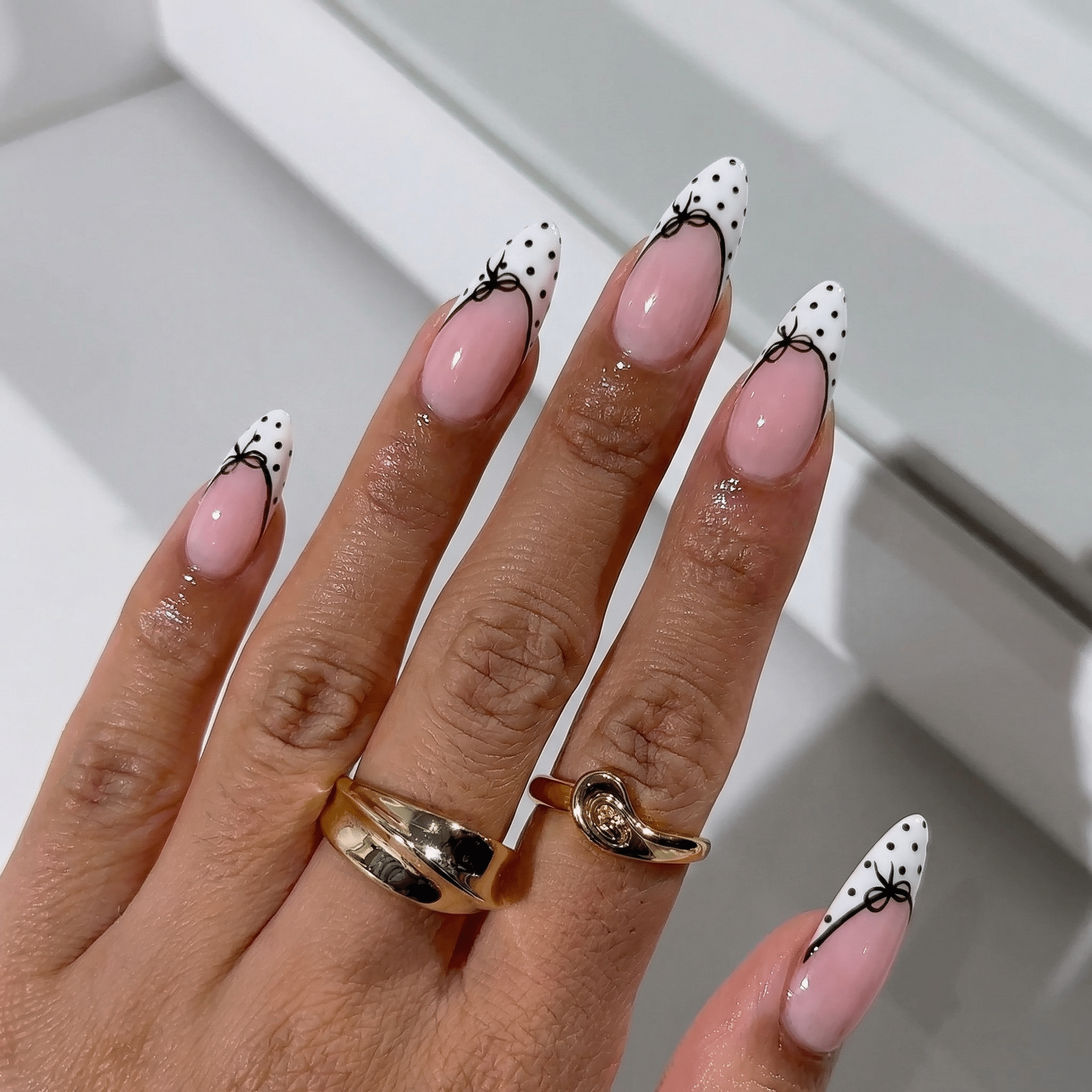 Coquette Bow press-on nails – design close-up by Handora