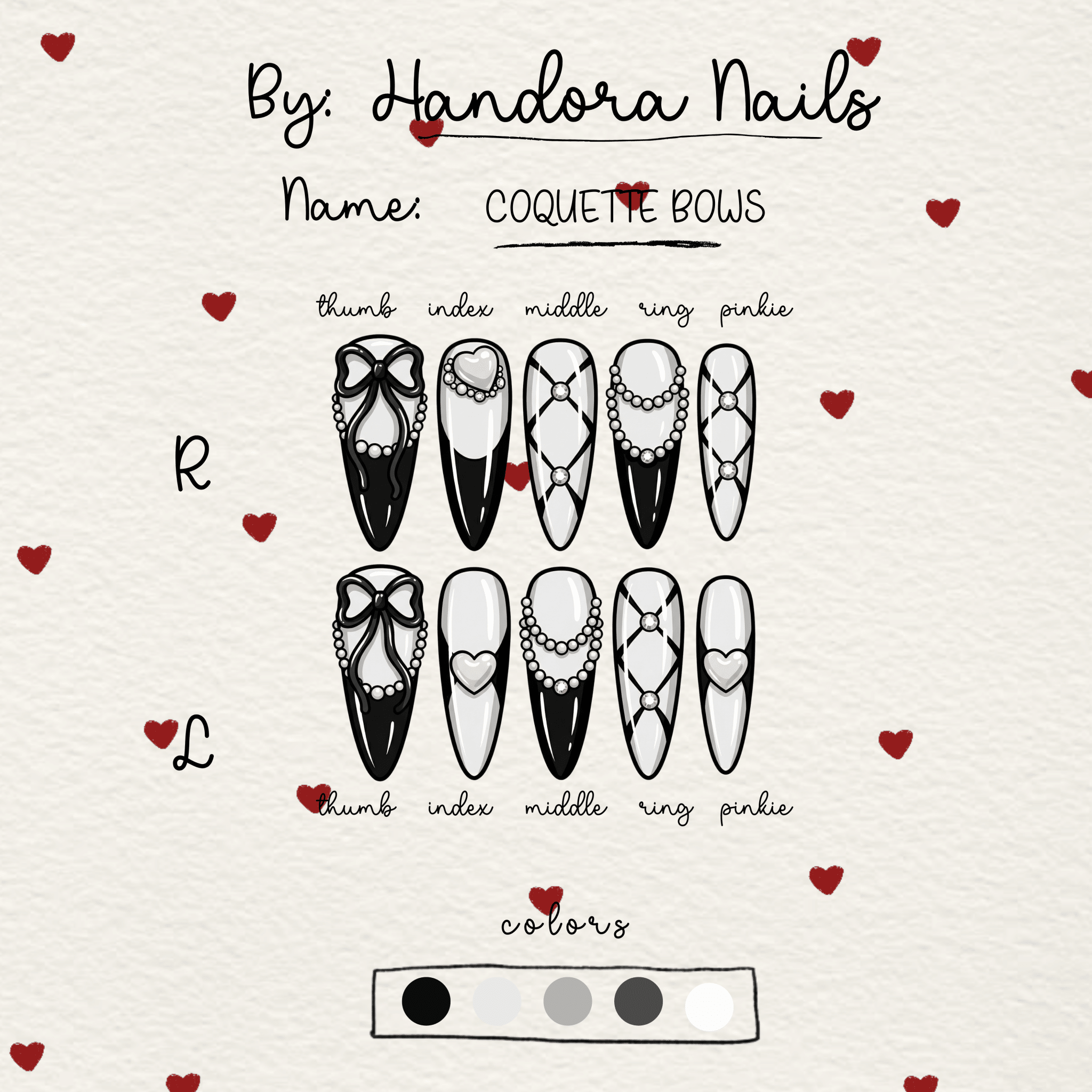 Coquette Bows press-on nails – design close-up by Handora