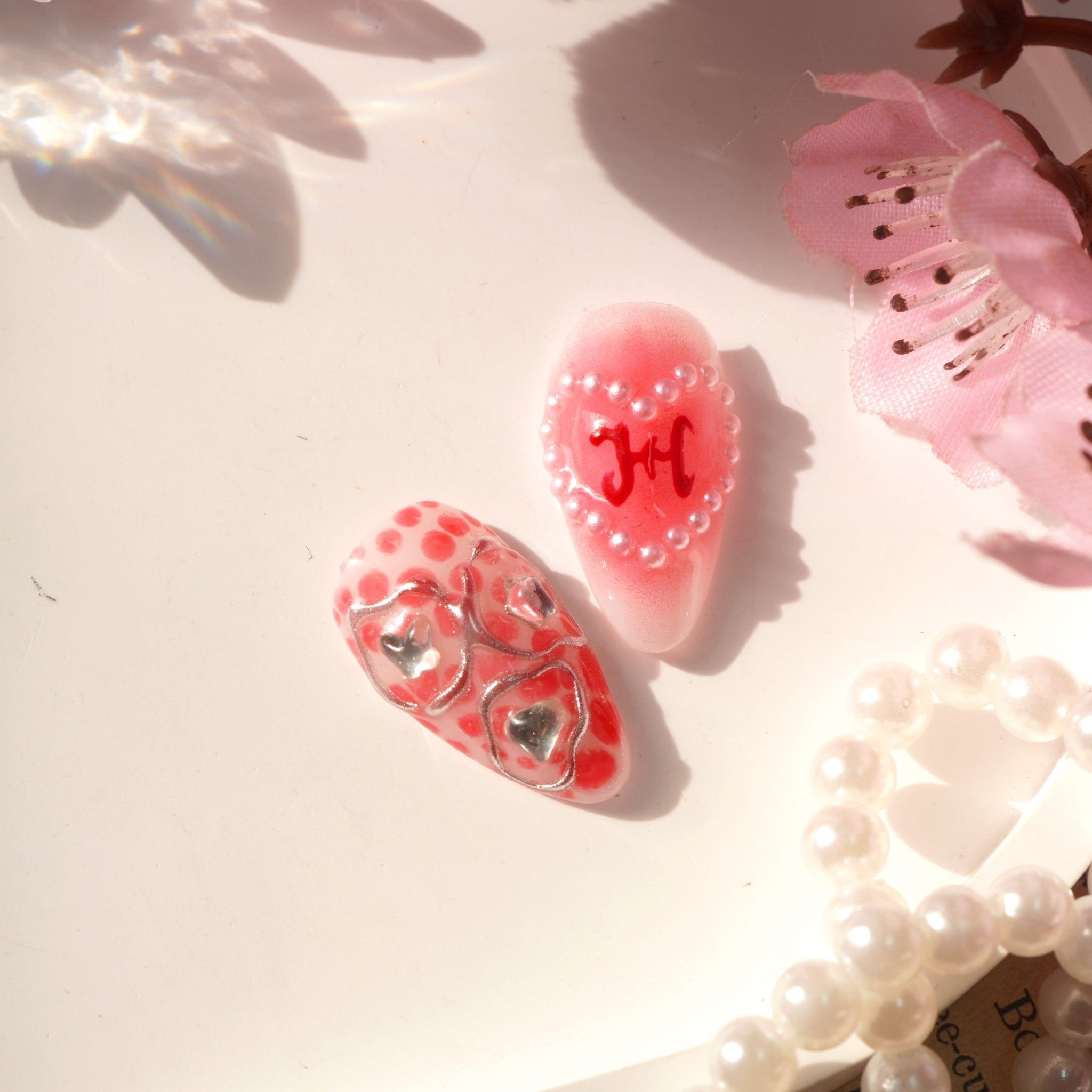 Coquette Kiss 3d nail design – handmade press-on nails by Handora