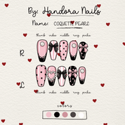 Coquette Pearl coffin press-on nails – design close-up by Handora