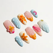 Coral Breeze full press-on nail set – sizes XS–L by Handora