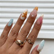 Coral Breeze floral nail design – handmade press-on nails by Handora
