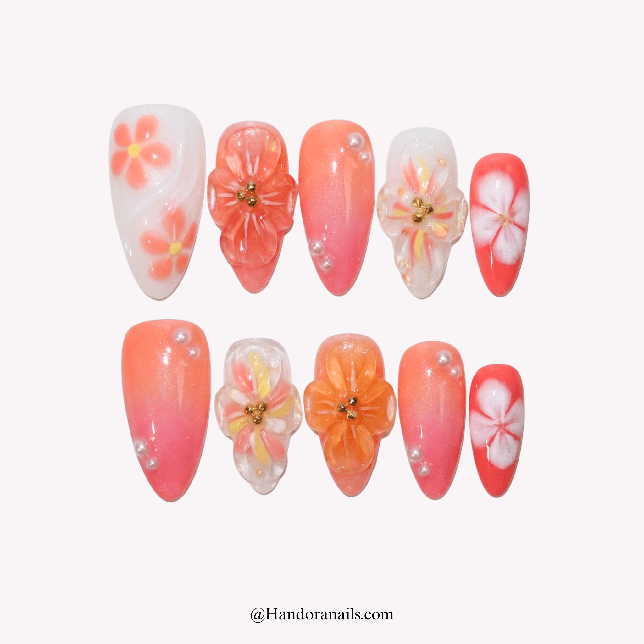Coral Nectar press-on nails by Handora