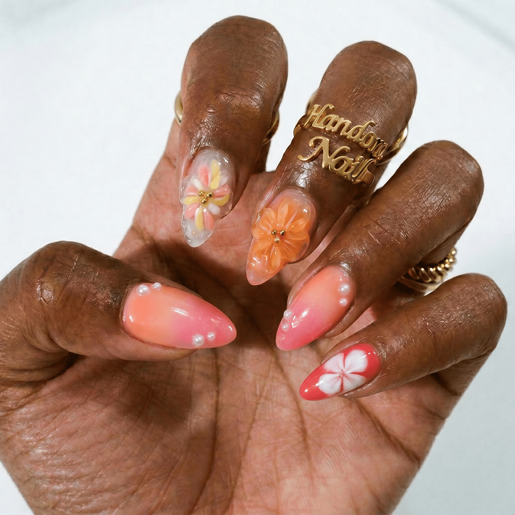 Coral Nectar press-on nails – hand-painted reusable gel set by Handora
