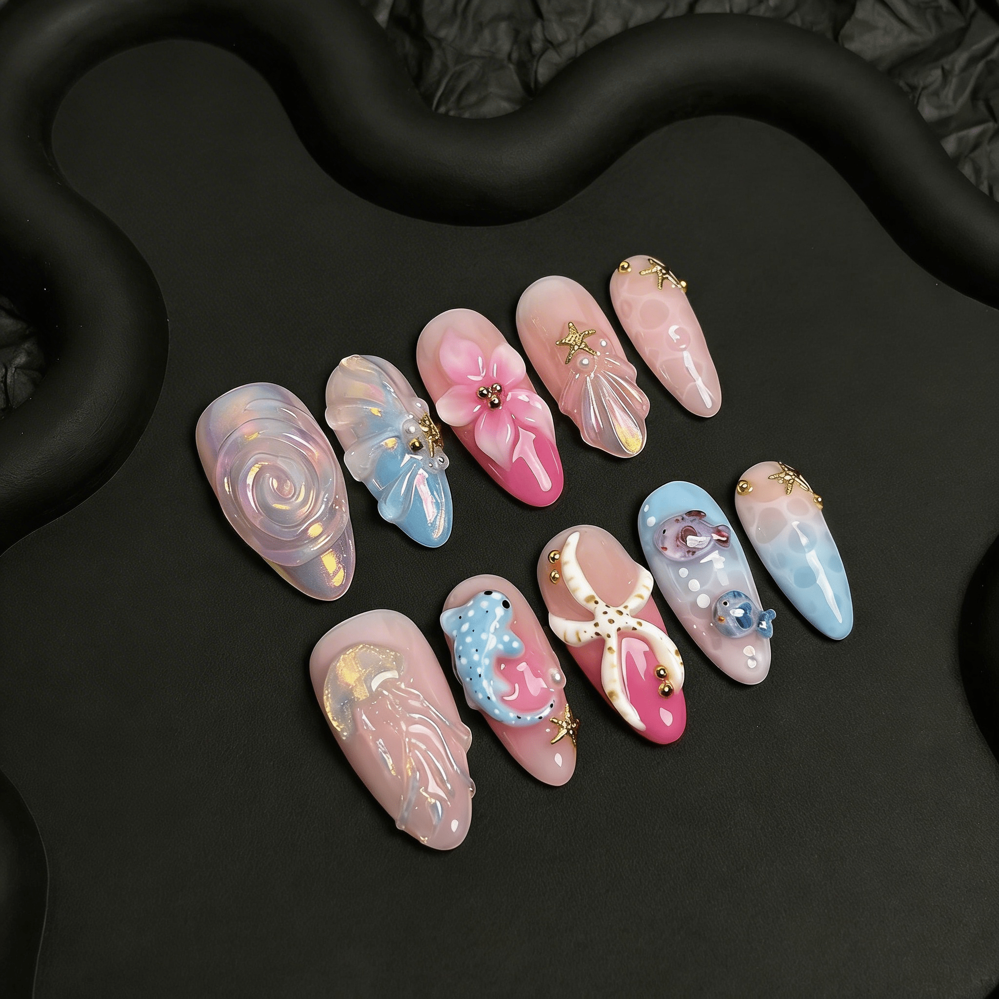 Coral Whispers full press-on nail set – sizes XS–L by Handora
