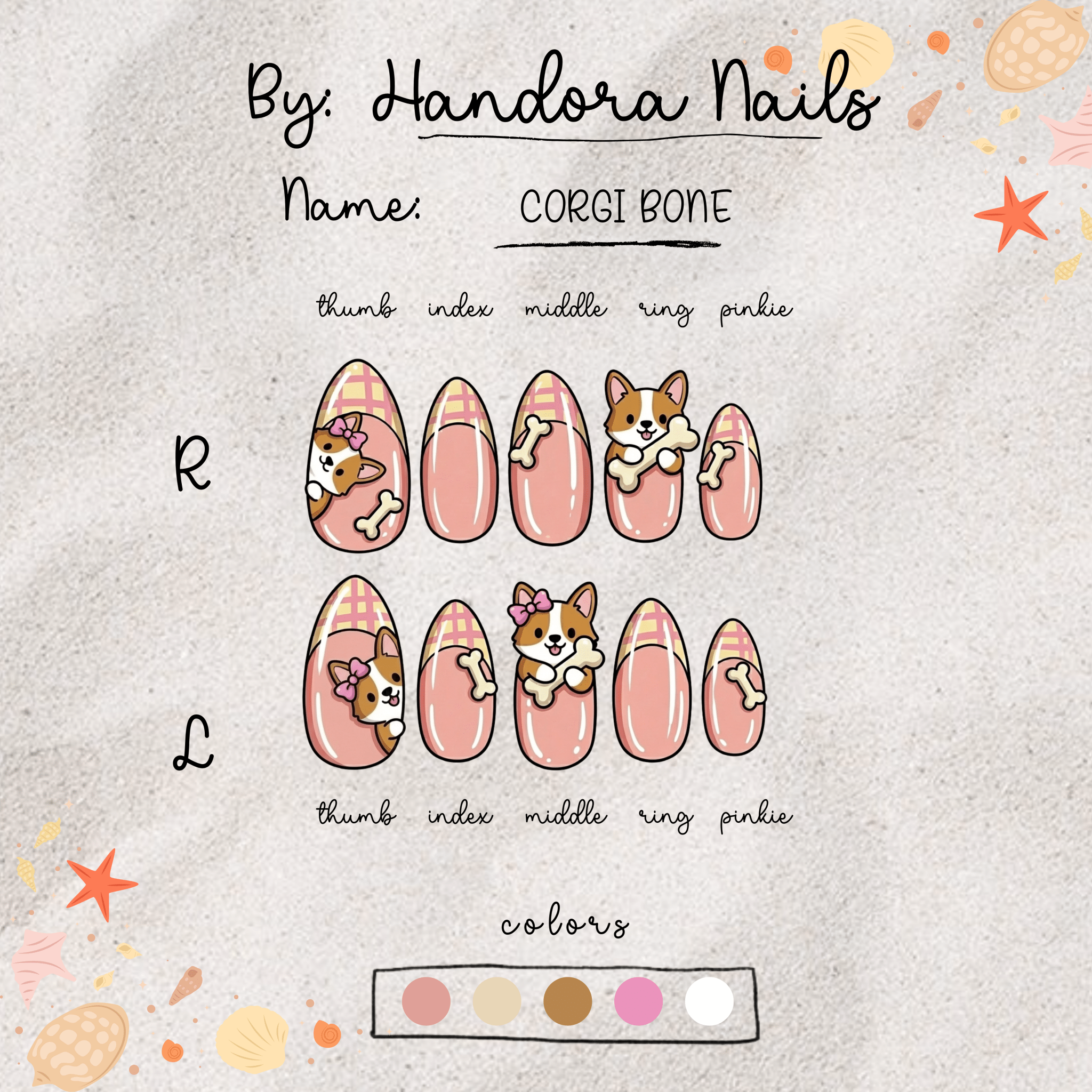 Corgi Bone full press-on nail set – sizes XS–L by Handora