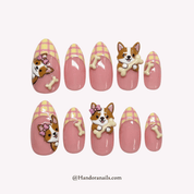 Corgi Bone almond kawaii press-on nails by Handora