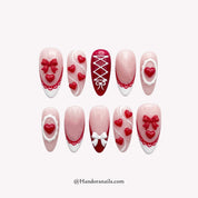 Corset Ribbon almond 3d press-on nails by Handora