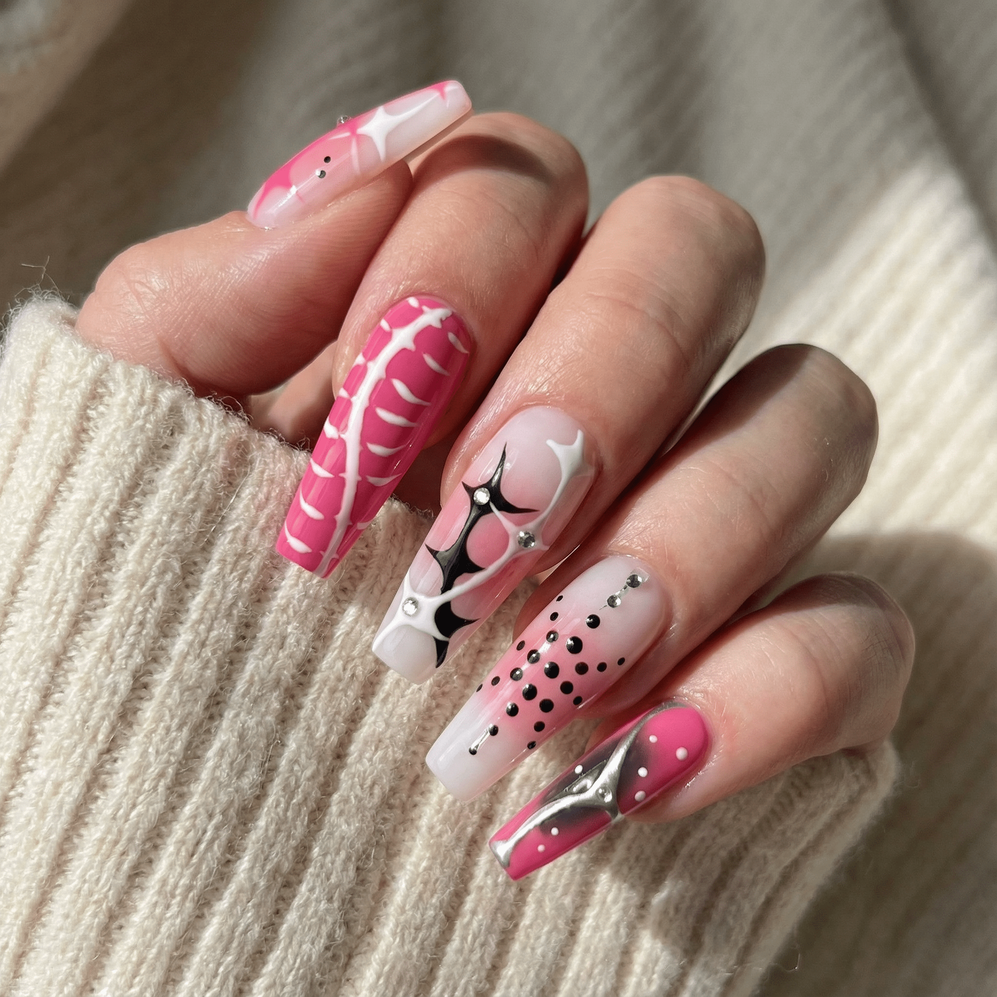 Cosmic Barbie press-on nails – hand-painted reusable gel set by Handora