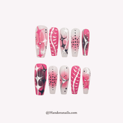 Cosmic Barbie coffin cat eye press-on nails by Handora