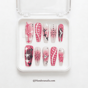 Cosmic Barbie coffin press-on nails – design close-up by Handora