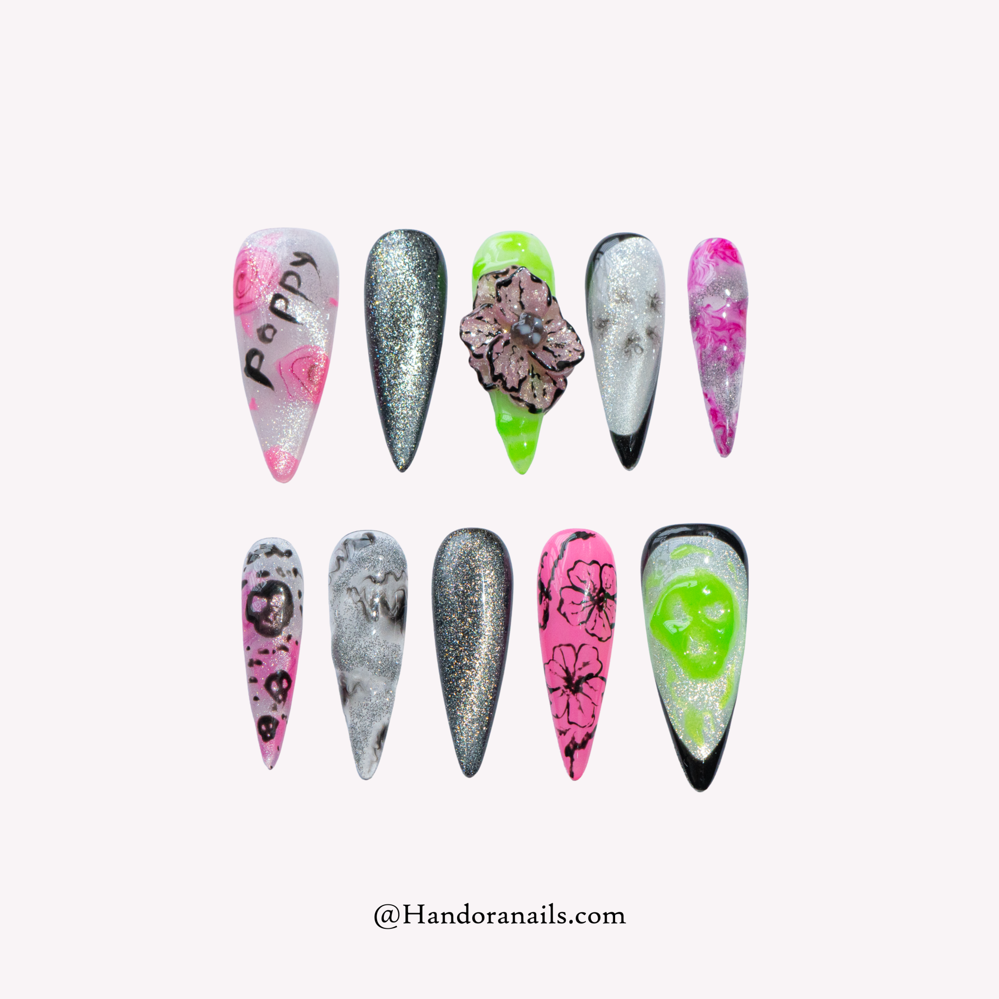 Cosmic Bloom floral press-on nails by Handora