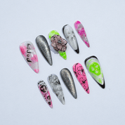 Cosmic Bloom press-on nails – design close-up by Handora
