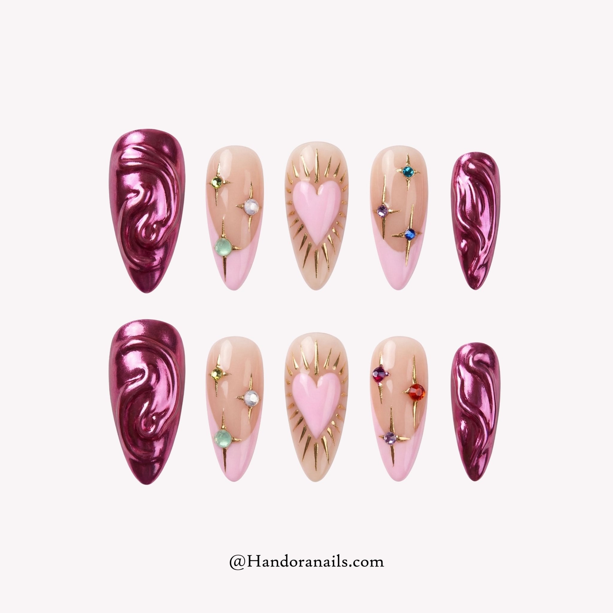 Cosmic Magenta y2k press-on nails by Handora