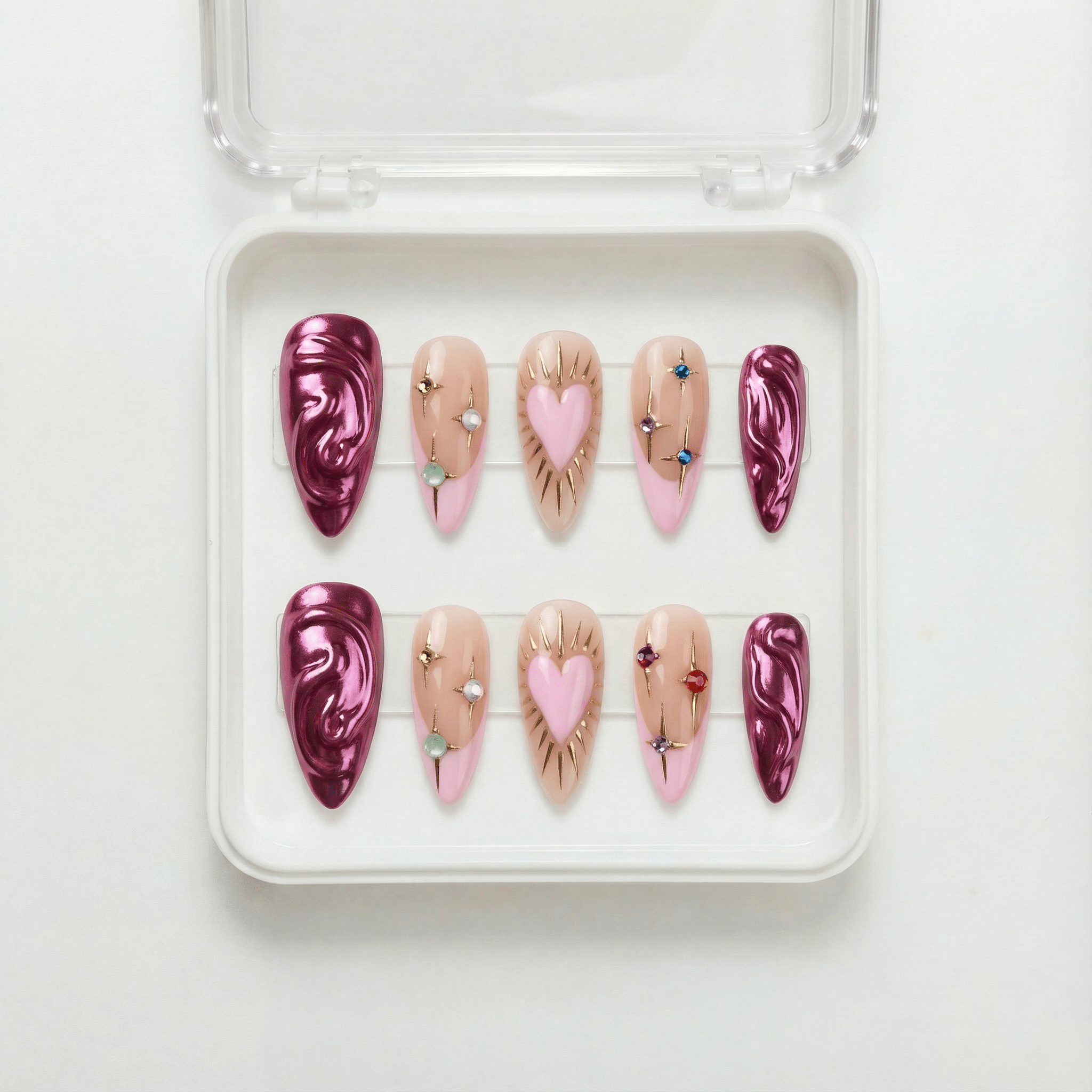 Cosmic Magenta press-on nails – design close-up by Handora