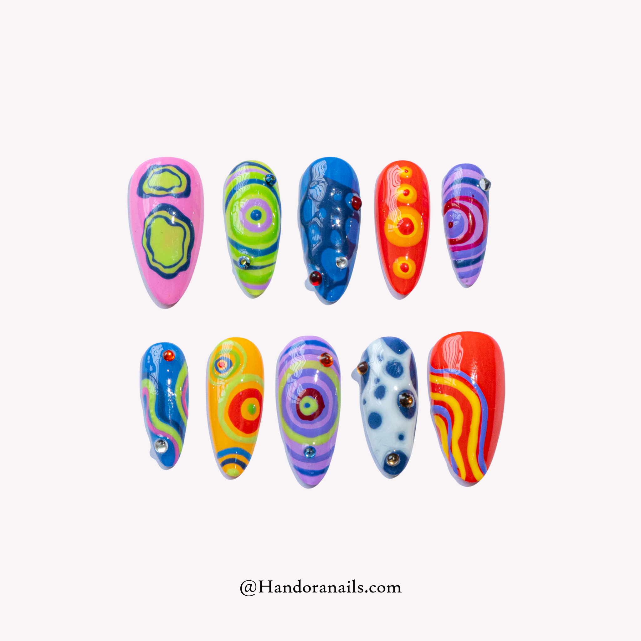 Cosmic Swirls crystal press-on nails by Handora