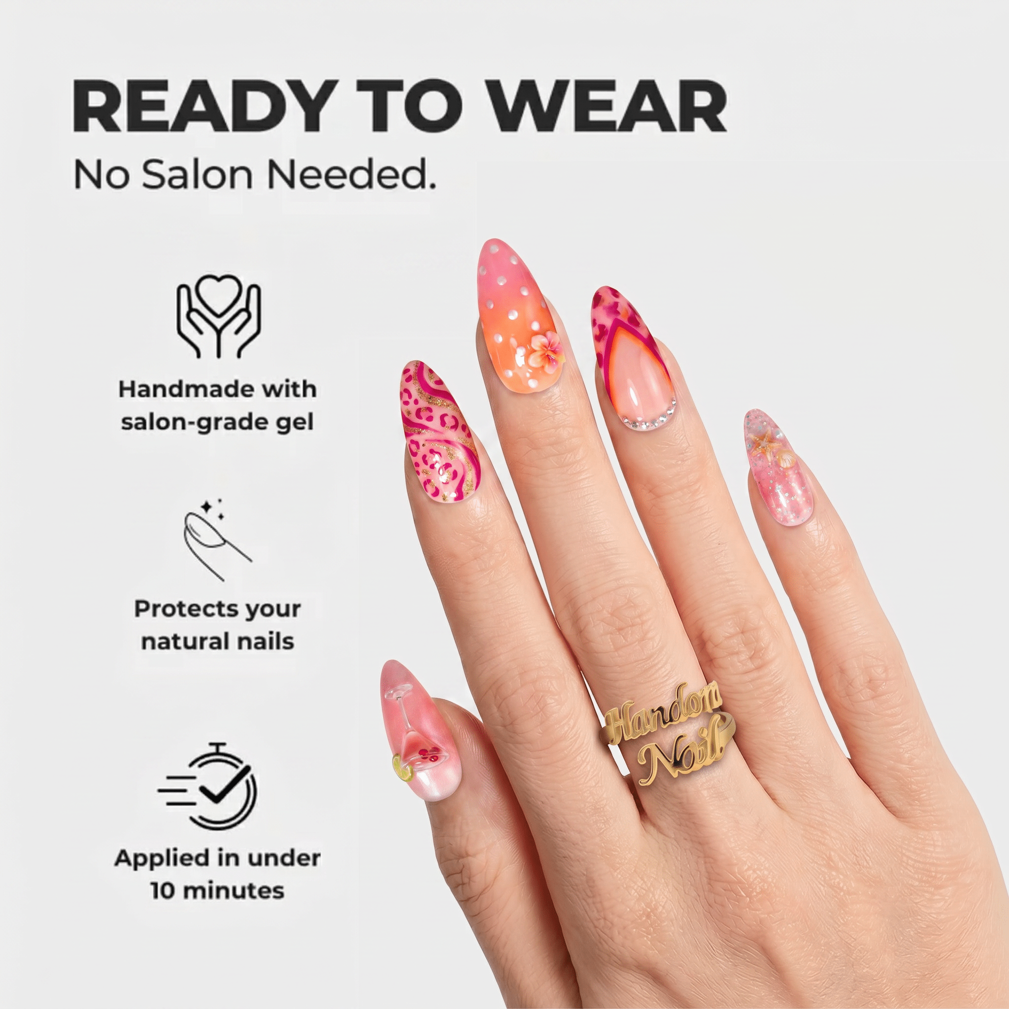 Cosmopolitan press-on nails – design close-up by Handora