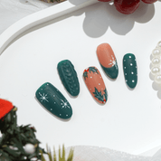 Cozy Emerald press-on nails – hand-painted reusable gel set by Handora