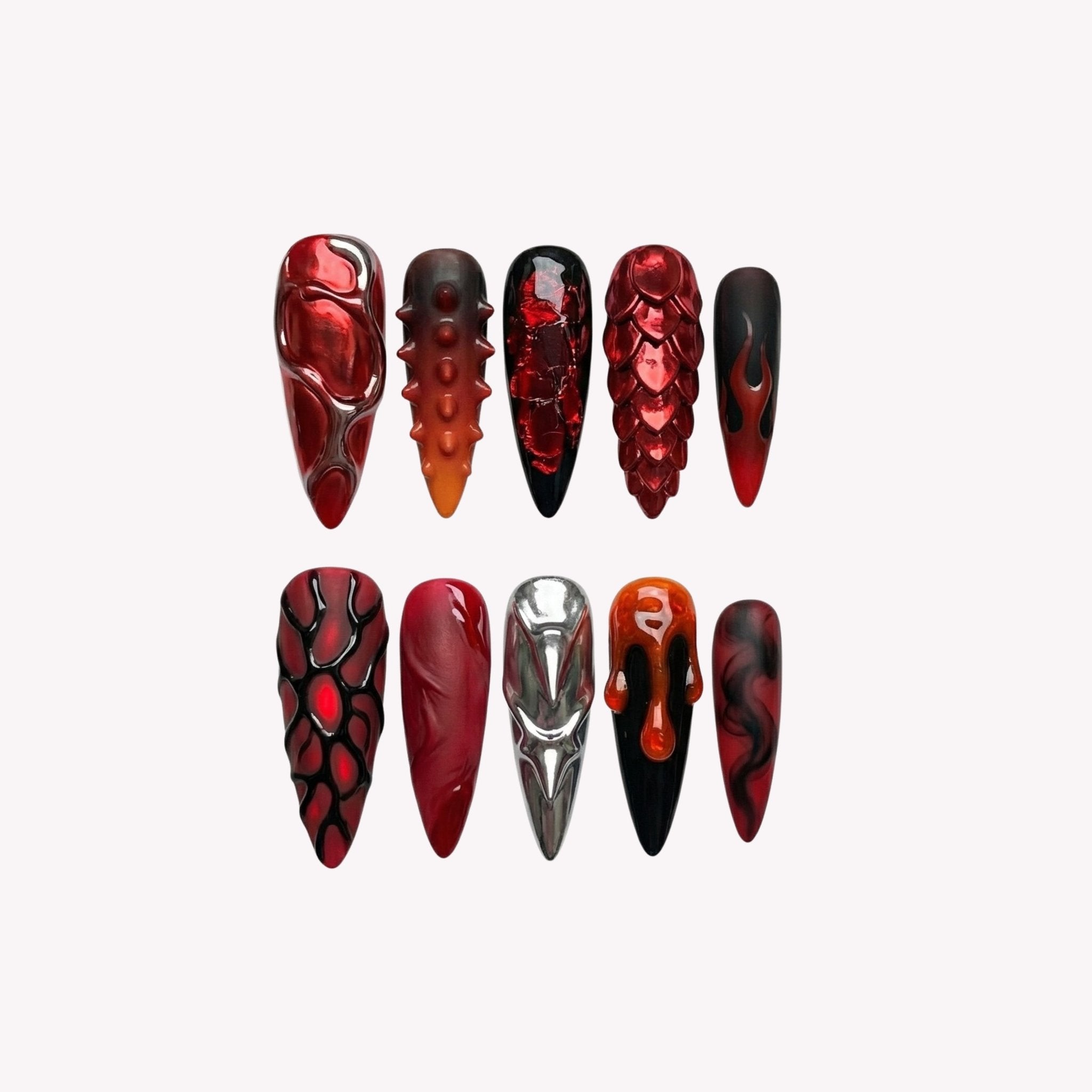 Crimson Armor red press-on nails by Handora