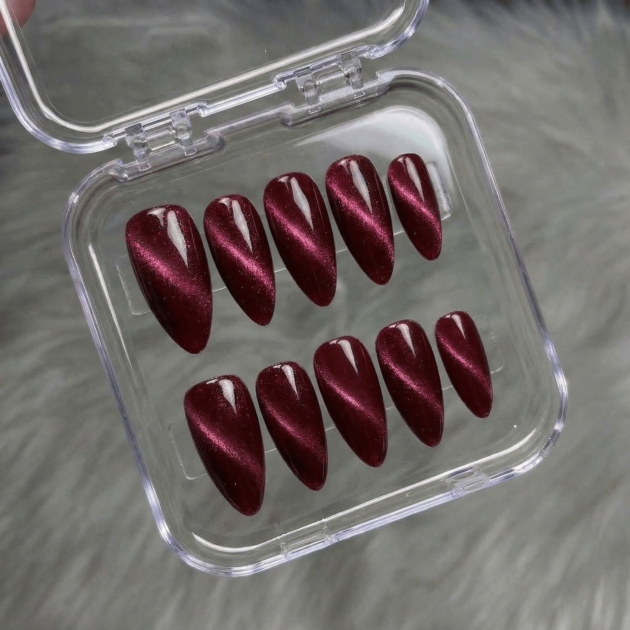 Crimson Aura salon-quality handmade press-on nails by Handora