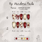 Crimson Bloom press-on nails – design close-up by Handora