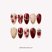 Crimson Bloom red 3d press-on nails by Handora
