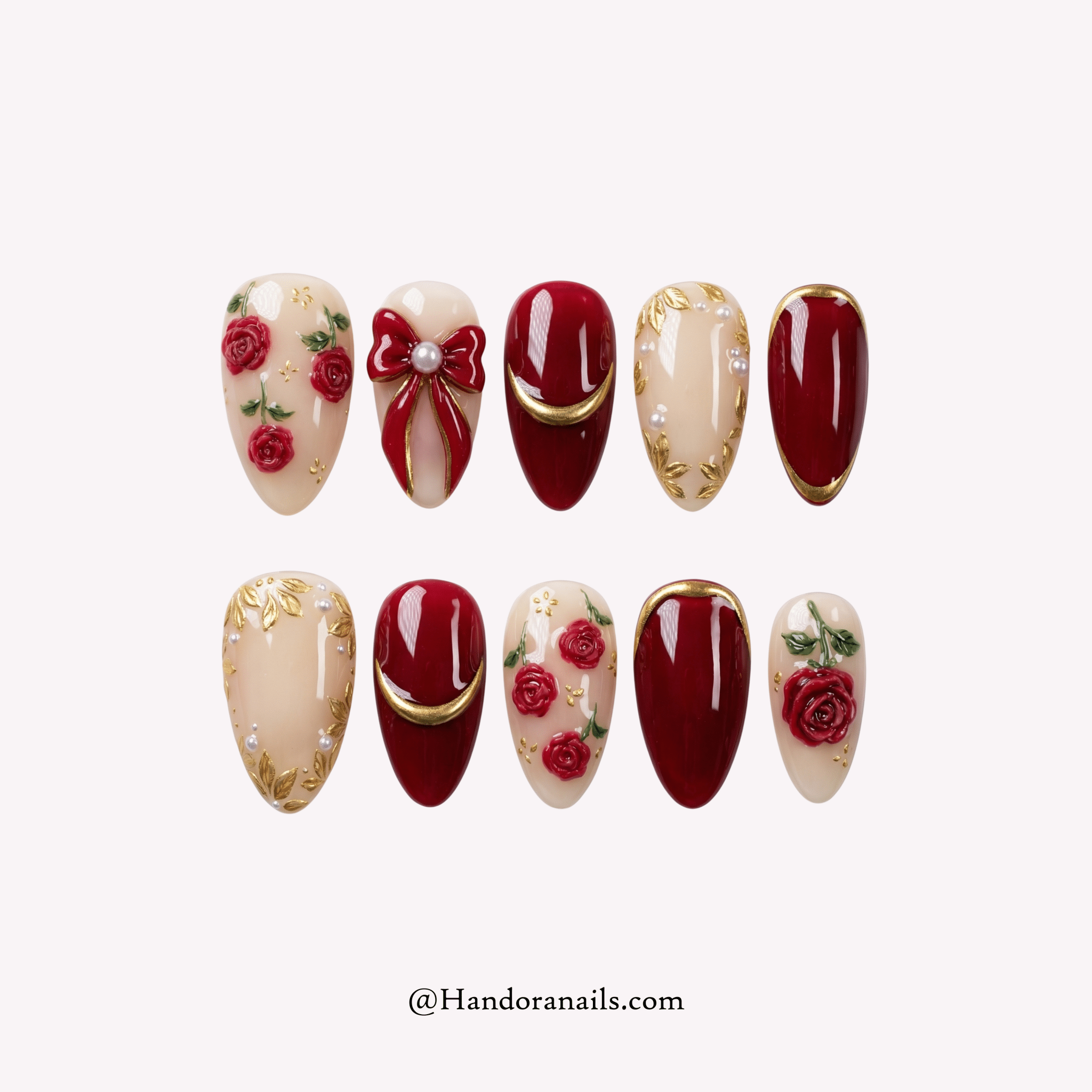 Crimson Bloom red 3d press-on nails by Handora