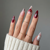 Crimson Cyber stiletto press-on nails – design close-up by Handora