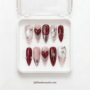 Crimson Cyber gothic nail design – handmade press-on nails by Handora