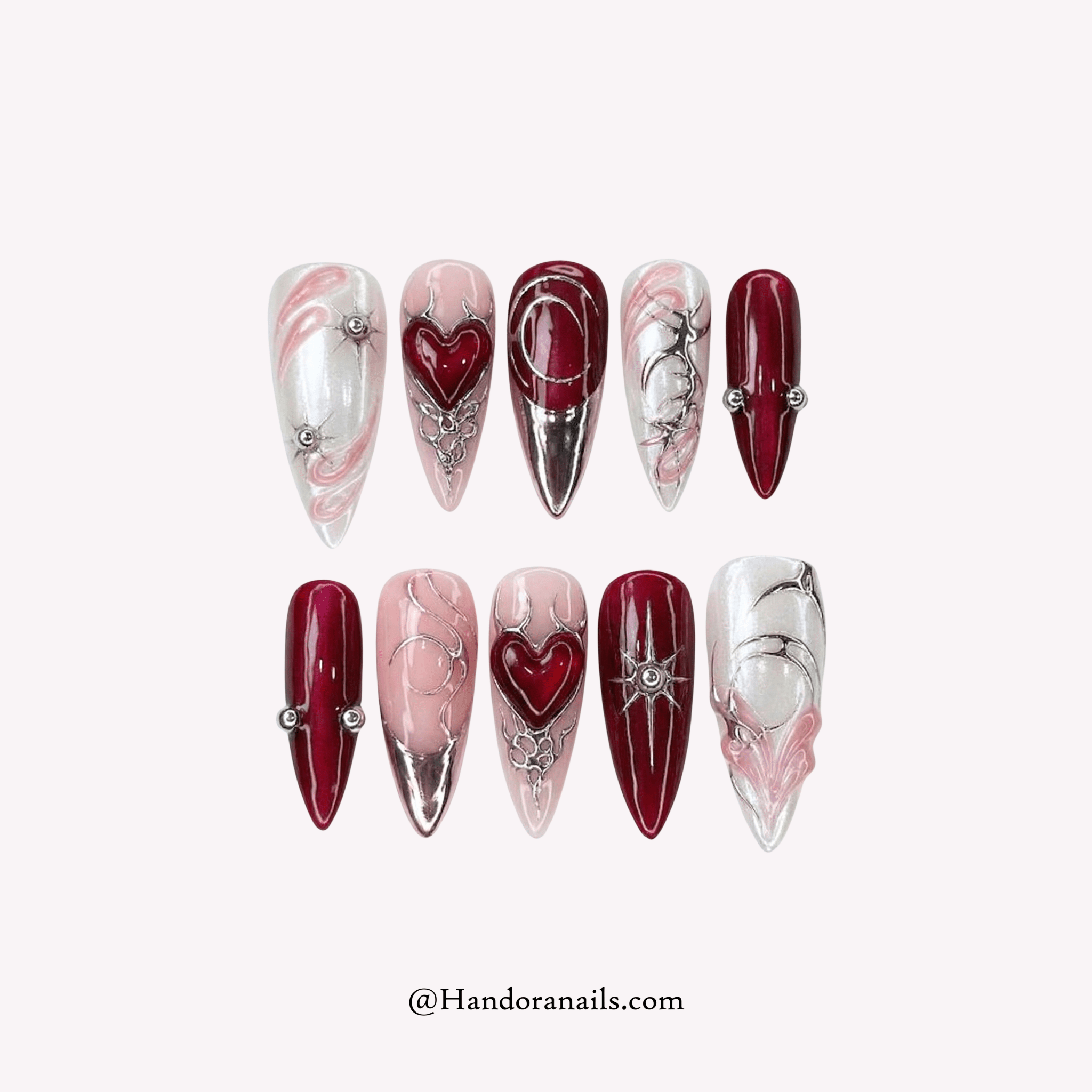 Crimson Cyber red stiletto gothic press-on nails by Handora