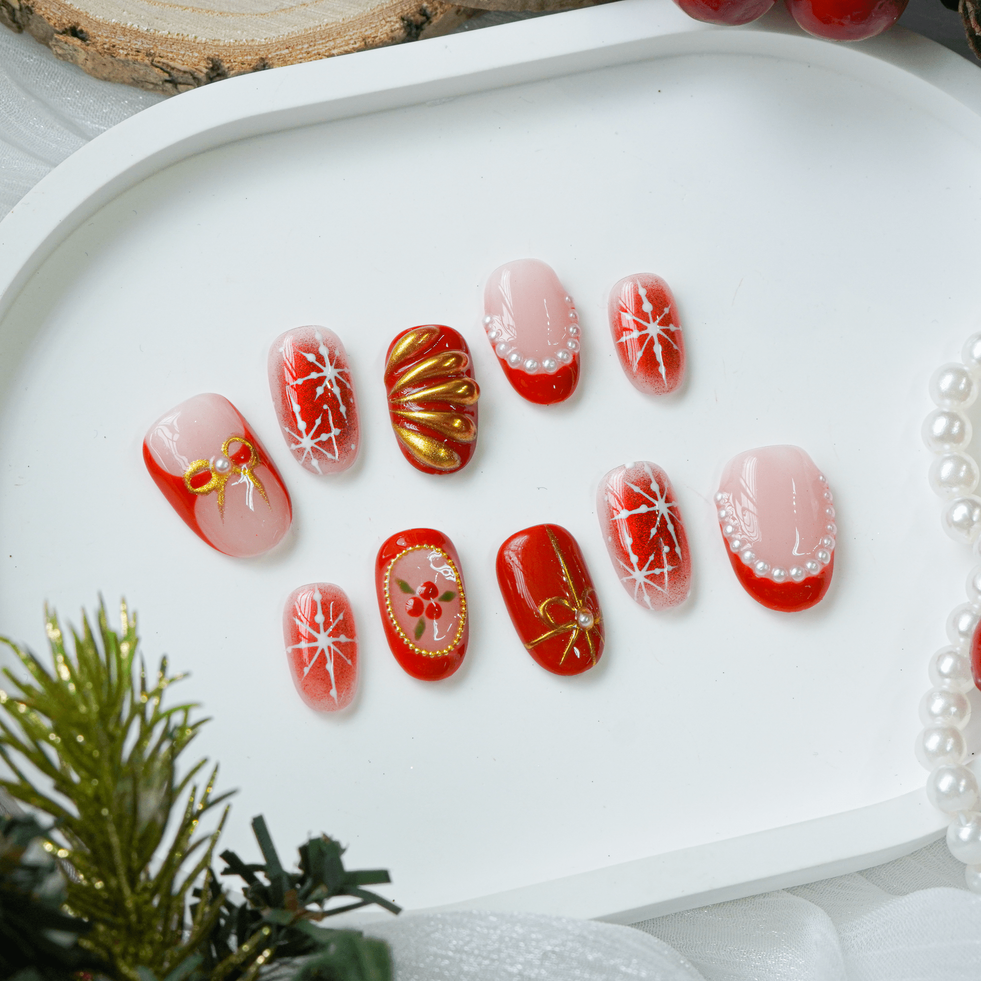 Crimson Joy red press-on nails by Handora