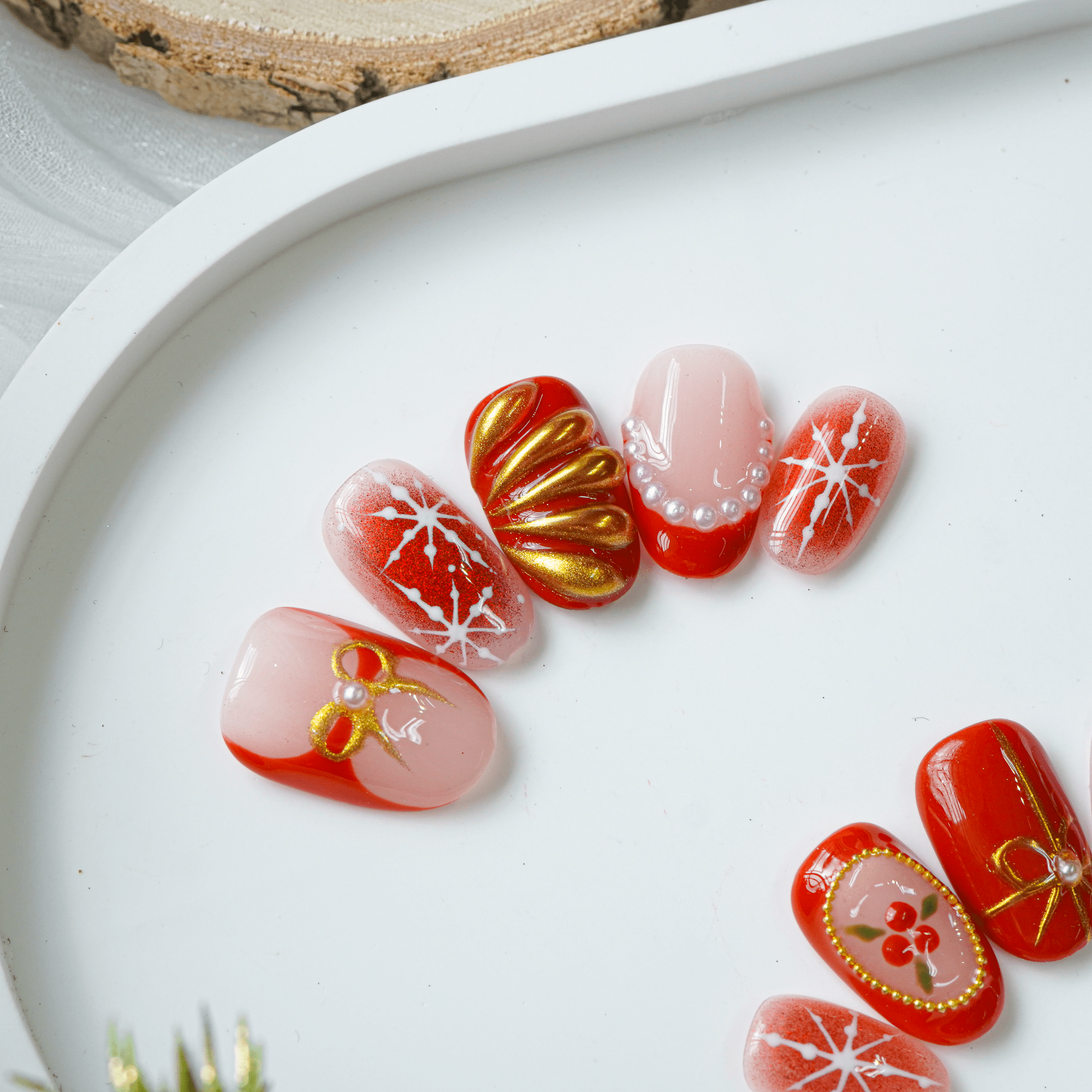 Crimson Joy salon-quality handmade press-on nails by Handora