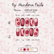Crimson Rose floral nail design – handmade press-on nails by Handora