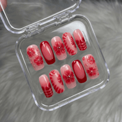 Crimson Rose press-on nails – design close-up by Handora