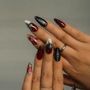 Crimson Star press-on nails – design close-up by Handora