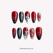Crimson Star red gothic press-on nails by Handora