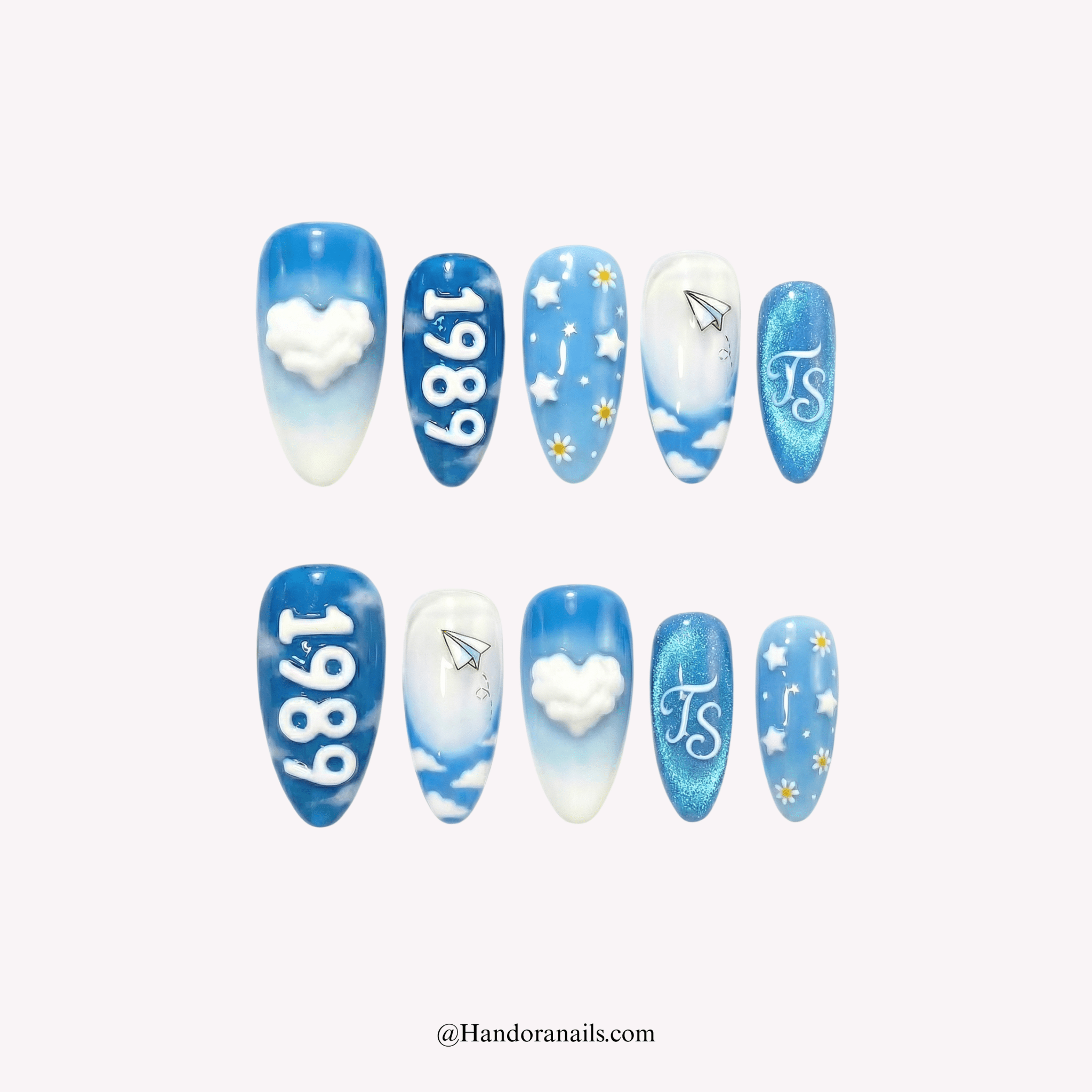 Crystal Skies - Handora Nails - 1989 era nailsaesthetic nailsalmond nails