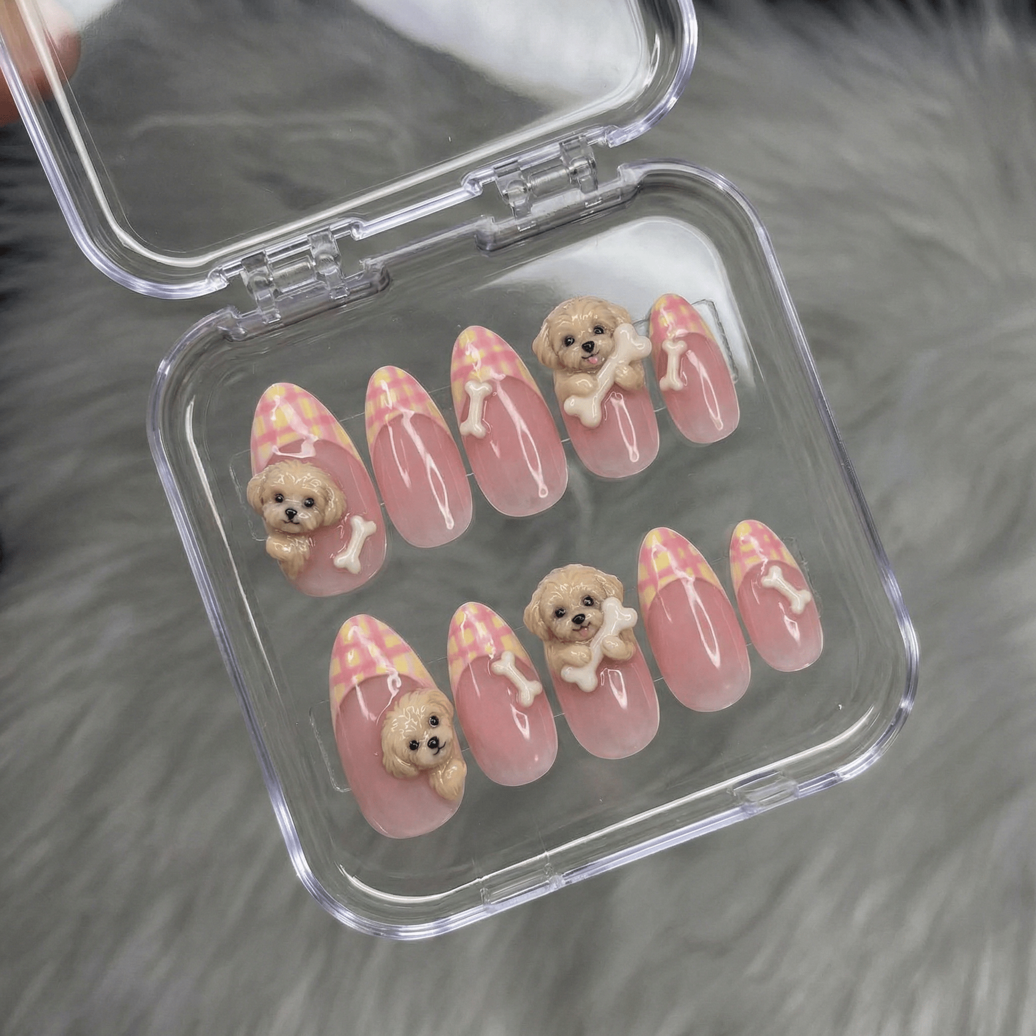 Cuddly Poodle kawaii nail design – handmade press-on nails by Handora