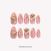 Cuddly Poodle almond kawaii press-on nails by Handora