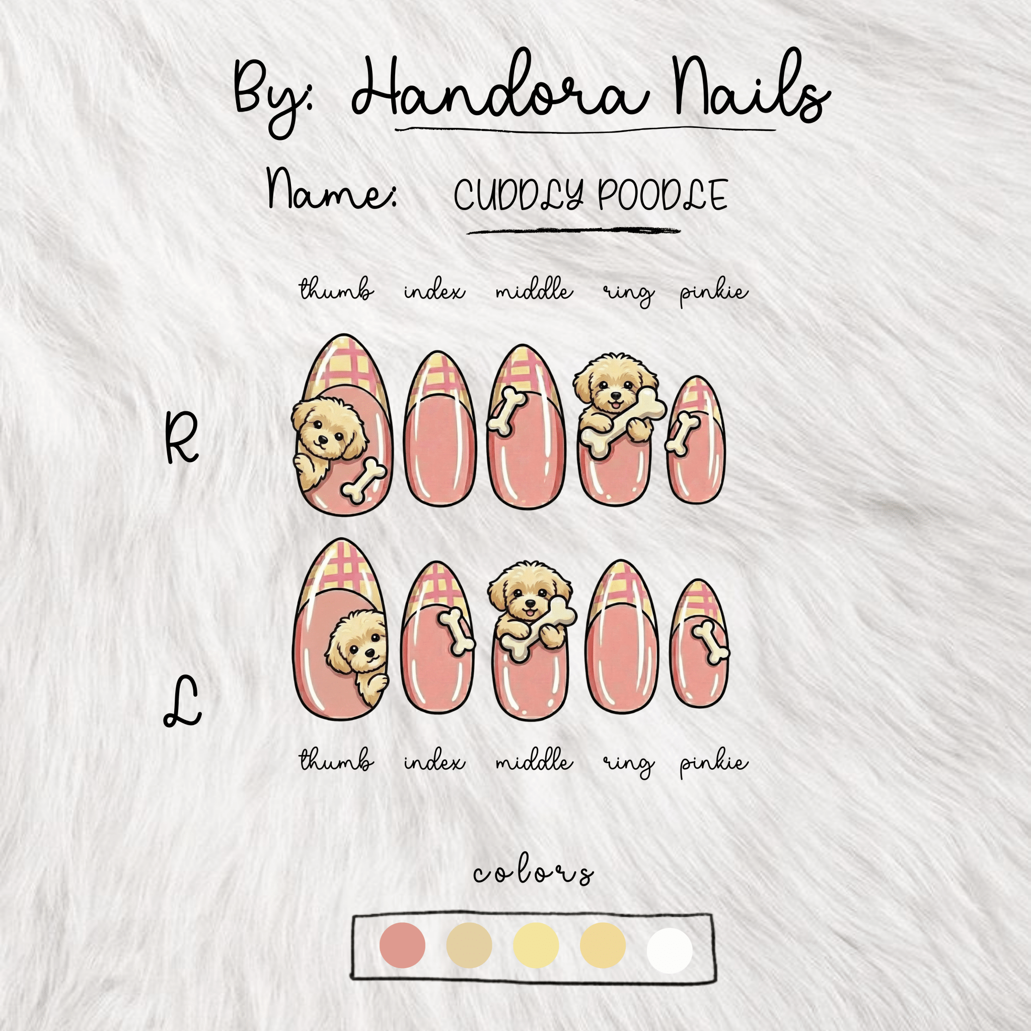 Cuddly Poodle full press-on nail set – sizes XS–L by Handora