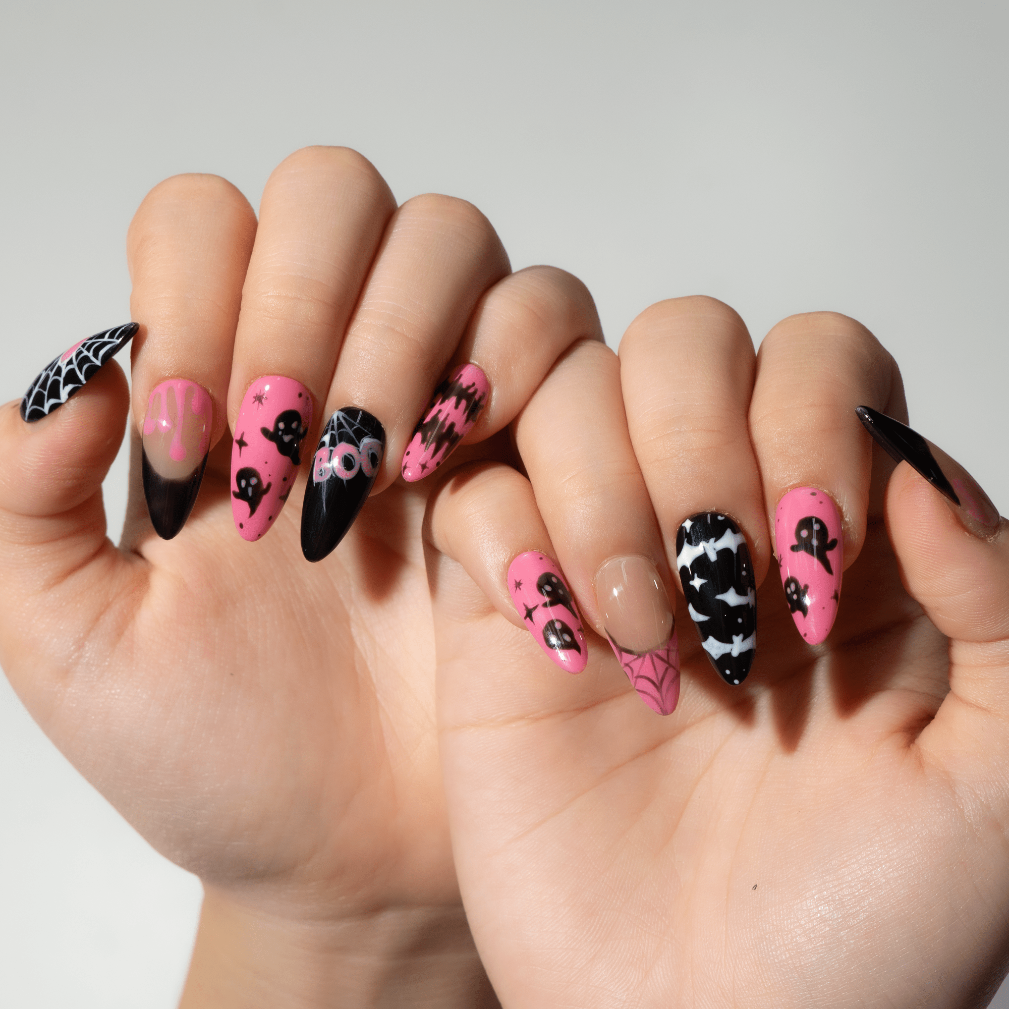 Cute Boo halloween nail design – handmade press-on nails by Handora