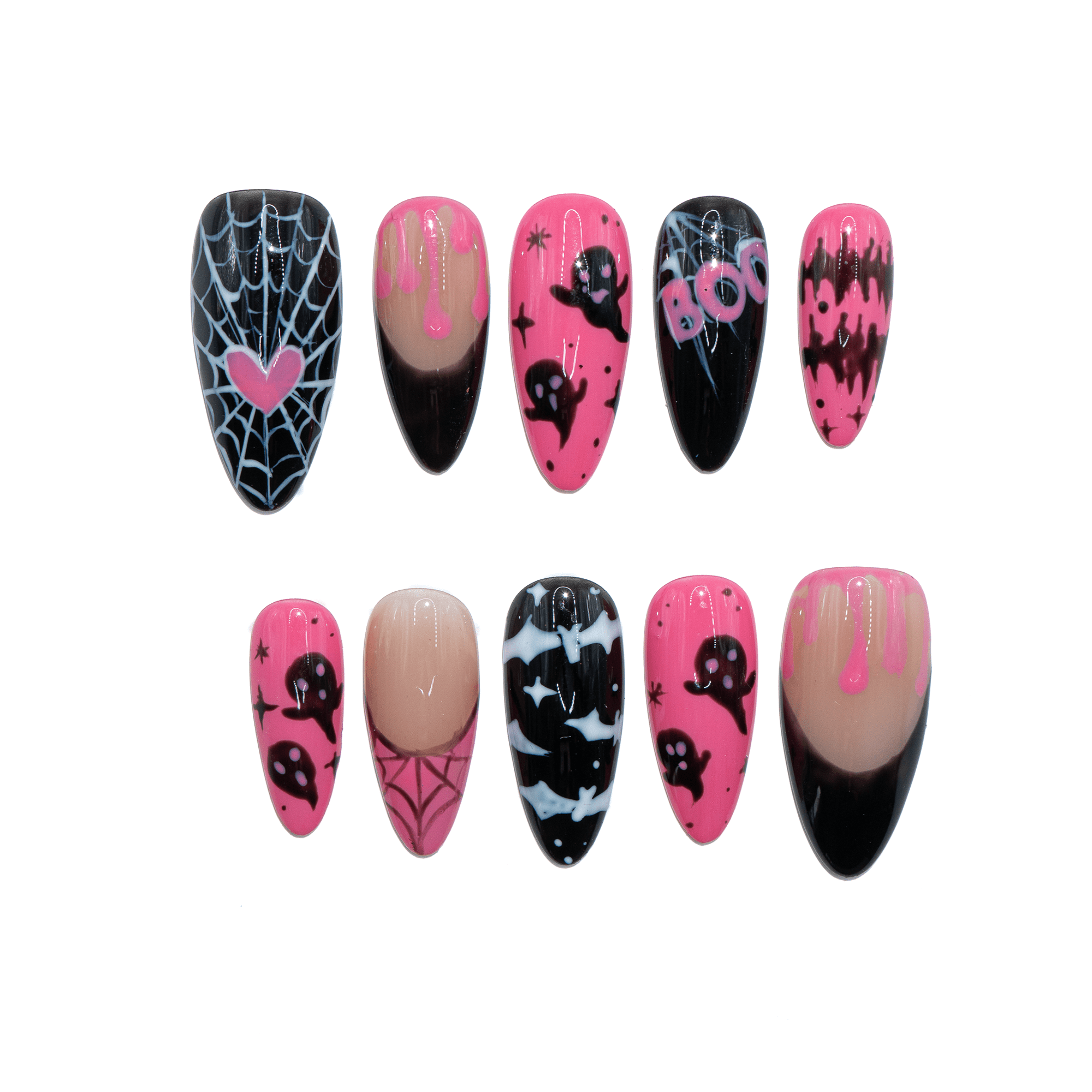 Cute Boo halloween press-on nails by Handora