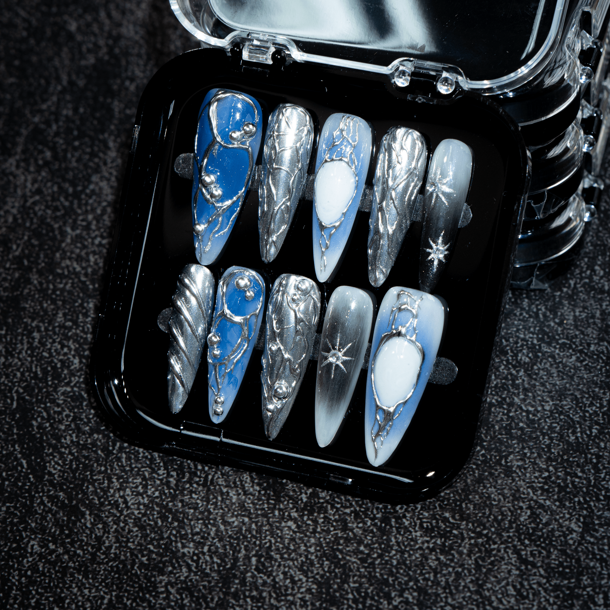 Cyber Aura press-on nails – design close-up by Handora