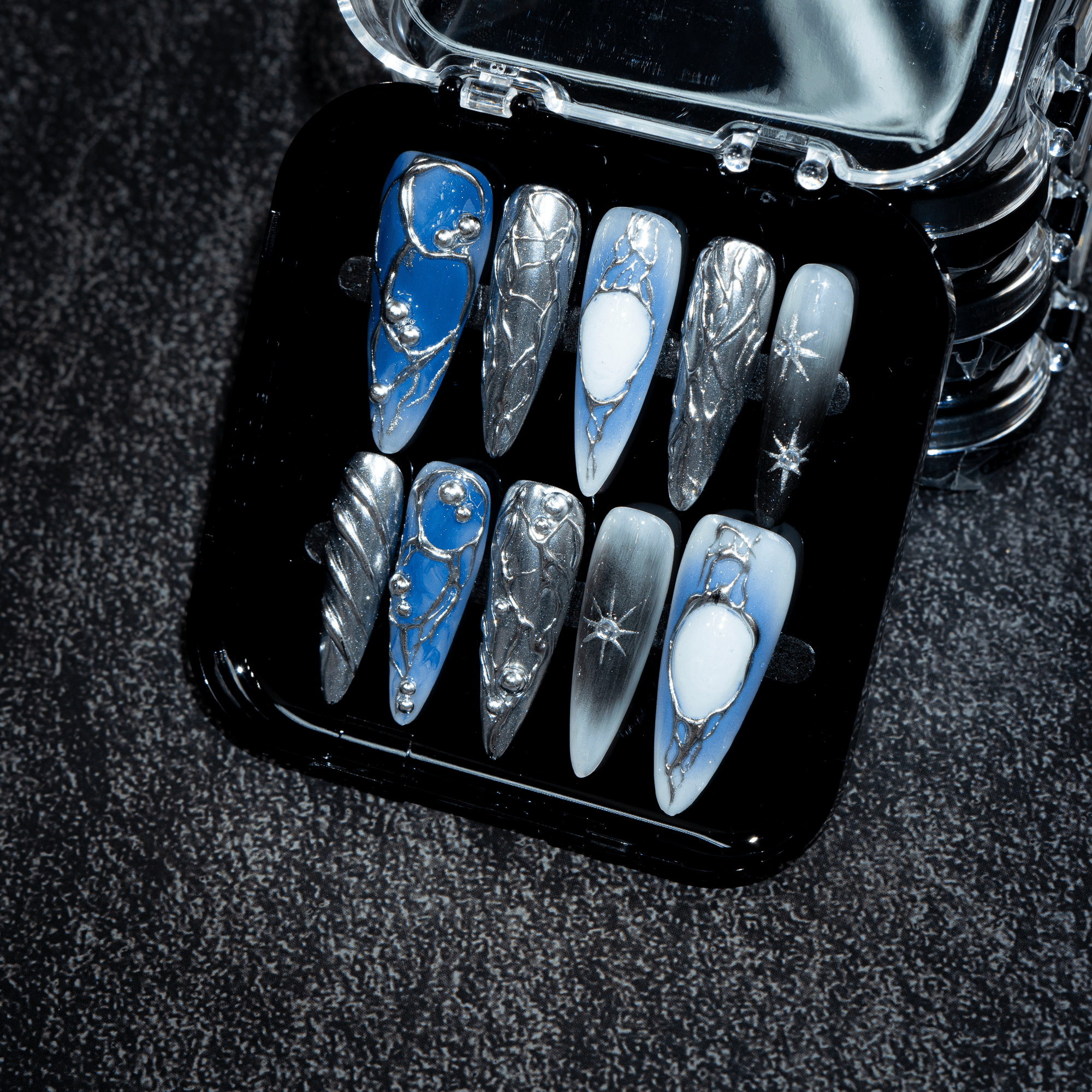 Cyber Aura press-on nails – hand-painted reusable gel set by Handora