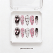 Cyber Heart press-on nails – design close-up by Handora