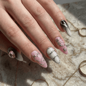 Cyber Heart press-on nails – hand-painted reusable gel set by Handora
