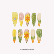 Daffodil Bloom stiletto floral press-on nails by Handora