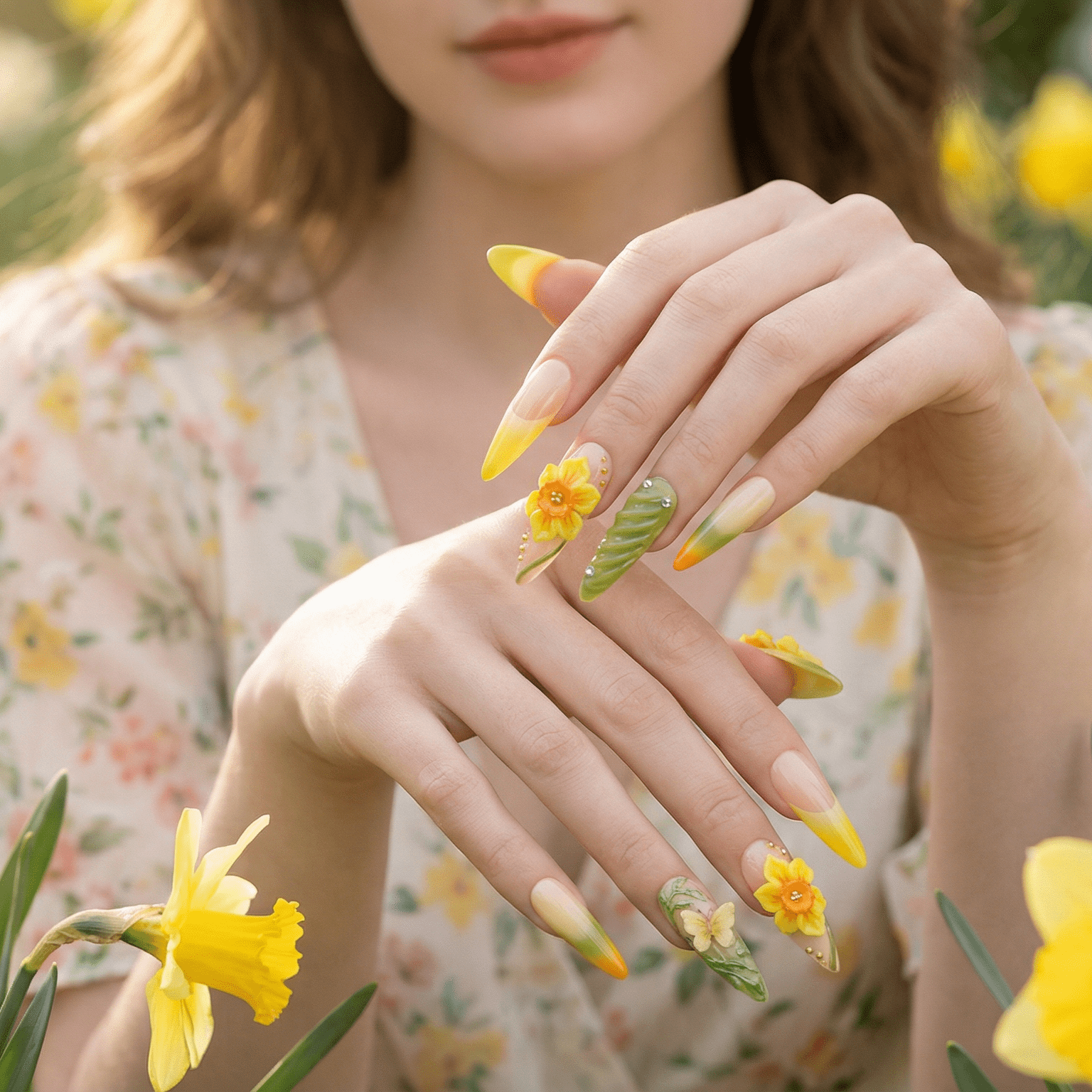 Daffodil Bloom full press-on nail set – sizes XS–L by Handora