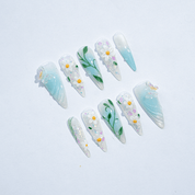 Daisy Garden 3d nail design – handmade press-on nails by Handora